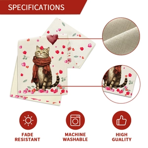 Runner da tavola di San Valentino con gatto e cuori, in tessuto resistente allo sbiadimento