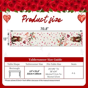 Runner da Tavolo San Valentino con Gatti e Cuori, Tabella Taglie Rettangolo 13x70.8 Pollici