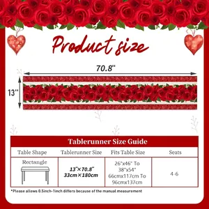Runner da tavola con rose rosse San Valentino 33x180 cm guida alle taglie per 4-6 posti