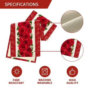Runner da tavola con motivi a rose rosse in cotone e lino per San Valentino decoro