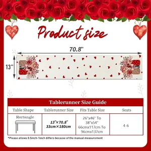 Valentine's Day table runner with red hearts and roses size chart 13x70.8 inches