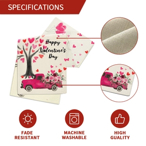 Valentine's Day table runner with pink truck and floral print on premium linen fabric