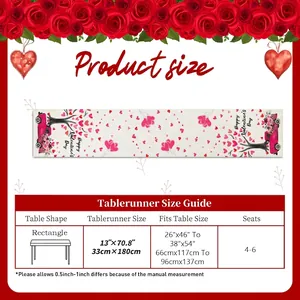 Valentine's Day table runner with pink truck floral print 13x70.8 inch size guide
