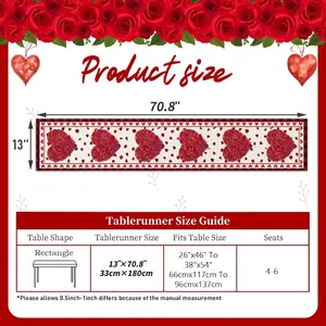 Guida alle taglie runner da tavola con rose a cuore rosso, 13x70.8 pollici rettangolari