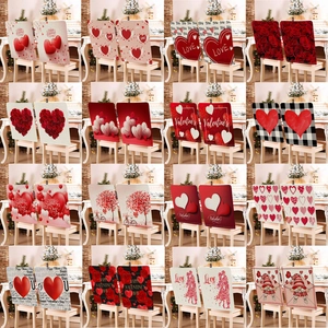Valentine's Day Chair Covers Polyester Heart Rose Gnome Print Dining Chair Back Covers For Wedding Party Home Decor