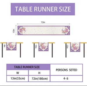 Guida alle taglie del runner da tavola viola con luna 13x72 pollici e dimensioni dei posti
