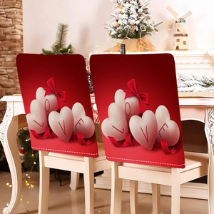 Red Valentine's Day chair covers with LOVE heart design and festive holiday atmosphere
