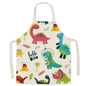 Tablier beige à carreaux avec motifs de dinosaures de dessin animé et texte hello Dino