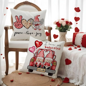 Detail showing high-quality textured fabric and gnome prints on Valentine pillowcases