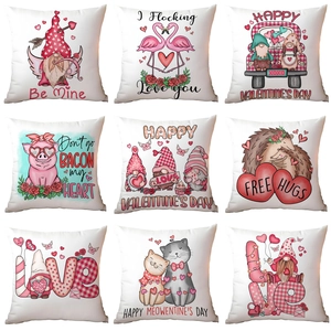 Valentine's Day Gnome Animal Heart Pattern Pillowcase Short Plush Soft Decorative Throw Pillow Cover For Sofa Living Room