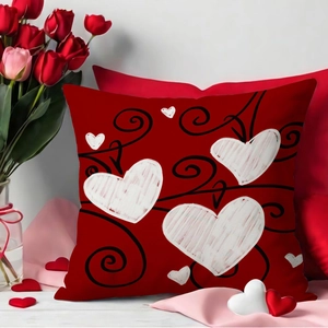Red Valentine pillowcase with heart and vine pattern on a decorative backdrop