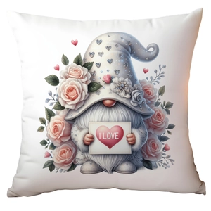 Valentine's Day dwarf gnome pillowcase with heart and rose floral print for home decoration