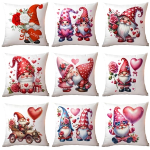 Valentine Gnome Heart Rose Printed Soft Polyester Throw Pillow Case Decorative Romantic Cartoon Cushion Cover For Sofa Home Decor