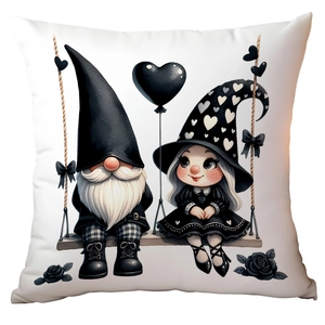 Gnome couple on a swing heart throw pillow cover for Valentine's Day home decor