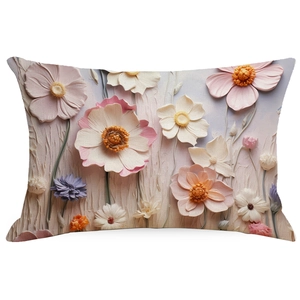 Floral oil painting cushion cover with 3D embossed texture and artistic flower print