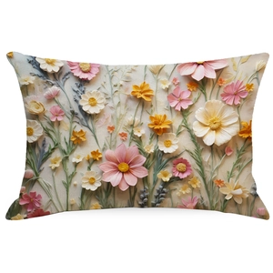 Vintage floral throw pillow cover with 3D oil painting flower print for sofa home decor