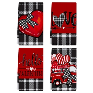 Serviettes de Cuisine Saint-Valentin en Microfibre Carreaux Buffalo Chiffons à Vaisselle Cœur Camion Rouge Imprimé Décoratif