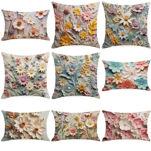 3D Relief Floral Pillowcase Retro Oil Painting Style Linen Cushion Cover For Sofa Living Room Home Decor No Insert