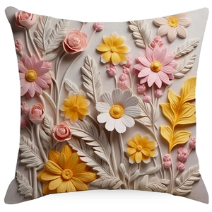 3D vintage floral cushion cover with embossed daisy and rose pattern for home sofa decor