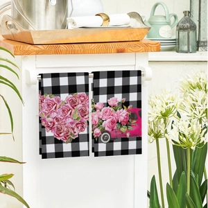 Absorberende keukendoeken met ruitpatroon, roze rozen en vintage truck voor decoratie