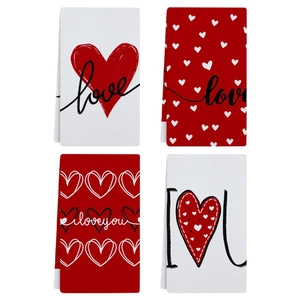 Microvezel Valentijnsdag Hart Print Keukenhanddoeken Absorberende Vaatdoeken Voor Romantische Huis Decoratie Eettafel Doeken