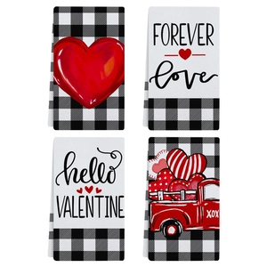Toallas de Cocina de Microfibra Tema Día de San Valentín Corazón Camión Rojo Buffalo Plaid Paños de Cocina Absorbentes Hogar