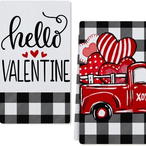 Toallas de cocina absorbentes de San Valentín con camión rojo y diseño a cuadros negros