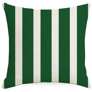 Square St. Patrick's Day pillow cover with dark green and cream white vertical stripes