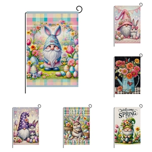 Easter Spring Garden Flag Double Sided Linen Burlap Yard Decoration Cute Gnomes Rabbit Floral Outdoor House Banner Home Decor