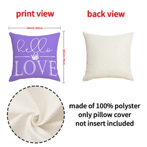 Close-up of lavender floral pillow cover with 18x18 inch size details and fabric texture