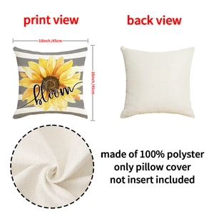 Sunflower decorative pillow cover 18x18 inch size guide with bloom text detail