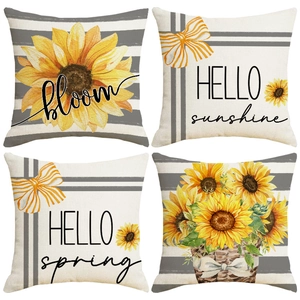 Sunflower Decorative Throw Pillowcase Linen Square Cushion Cover For Sofa Living Room Home Decor Flower Pattern Printed