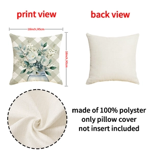 Detail showing spring floral vase print and woven polyester fabric texture on pillowcase