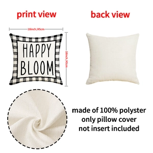 Detail of Happy Bloom linen texture pillow cover made of 100% polyester in 18 inch size