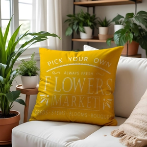 Modern linen pillow cover with yellow sunflower market print for home sofa decoration