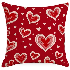 Red Valentine's Day throw pillow cover with heart patterns for home sofa decoration
