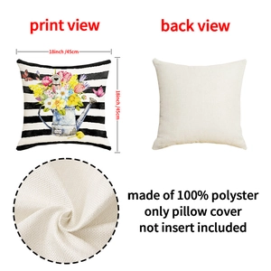 Linen texture pillow cover 18x18 inch featuring vintage floral design with black stripes