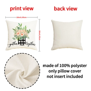 Detail of floral gather together pillow cover showing fabric texture and 18x18 inch dimensions