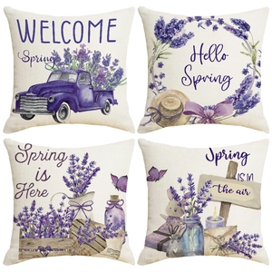 Lavender Spring Pillow Case Linen Flower Truck Decorative Throw Cushion Cover For Sofa Living Room Home Decor Rural