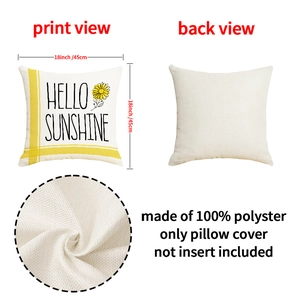 Detail view of 18 inch linen sunflower pillowcase featuring Hello Sunshine print