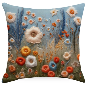 Linen Pillow Case Simulated Embroidery Double Sided Floral Printed Square Decorative Cushion Cover For Sofa Living Room Home Decor
