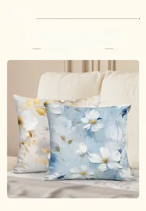 Macro view of 3D oil painting flower pillowcase with thick textured brushwork