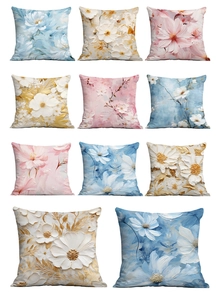 Detailed view of 3D oil painting flower cushion covers in artistic floral patterns