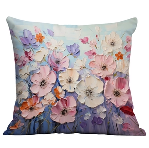 Detail of artistic impasto oil painting floral pattern on the square cushion cover