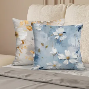 Modern 3D Oil Painting Style Flower Cushion Cover Decorative Art Floral Square Pillowcase Short Plush Soft For Sofa Home Decor