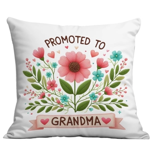 White floral throw pillow cover with Grandma embroidery and pink flower designs
