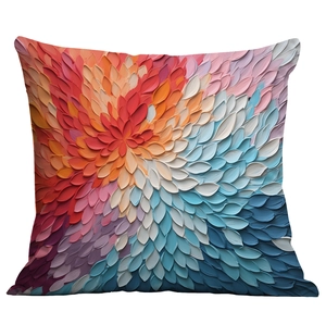 Close-up of 3D oil painting flower pillowcase with thick textured palette knife petals