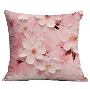 3D oil painting flower cushion cover with pink floral texture for sofa decor