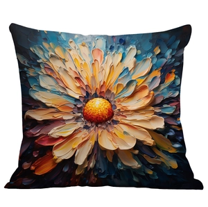 Artistic 3D oil painting style floral cushion cover with colorful daisy texture