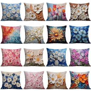 3D Impasto Oil Painting Floral Decorative Pillowcase Short Plush Square Throw Pillow Cover For Sofa Living Room Home Decor